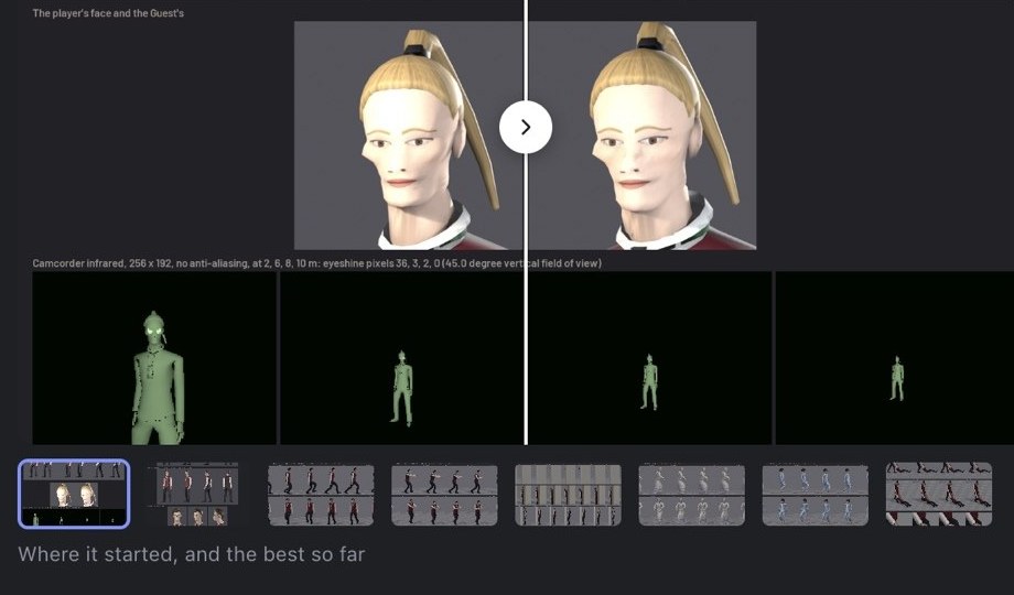 A before and after slider comparing pictures of a character from the same camera
